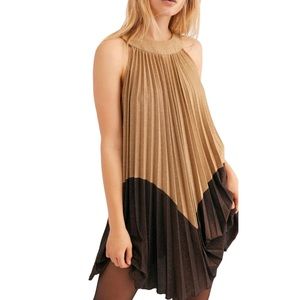 FREE PEOPLE | PLEATED LOVE GOLDEN BROWN MINI DRESS